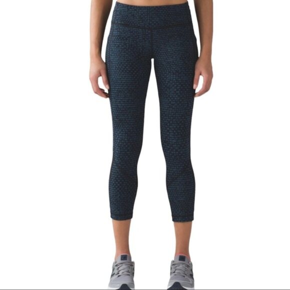 Lululemon Pace Rival Crop (19") Shatter Weave Desert Teal Alberta Lake / Black 6 - Picture 2 of 16
